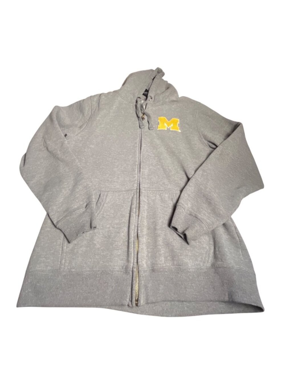 University Of Michigan Wolverines women’s L Full-Zip Gray Hoodie ribbed detail